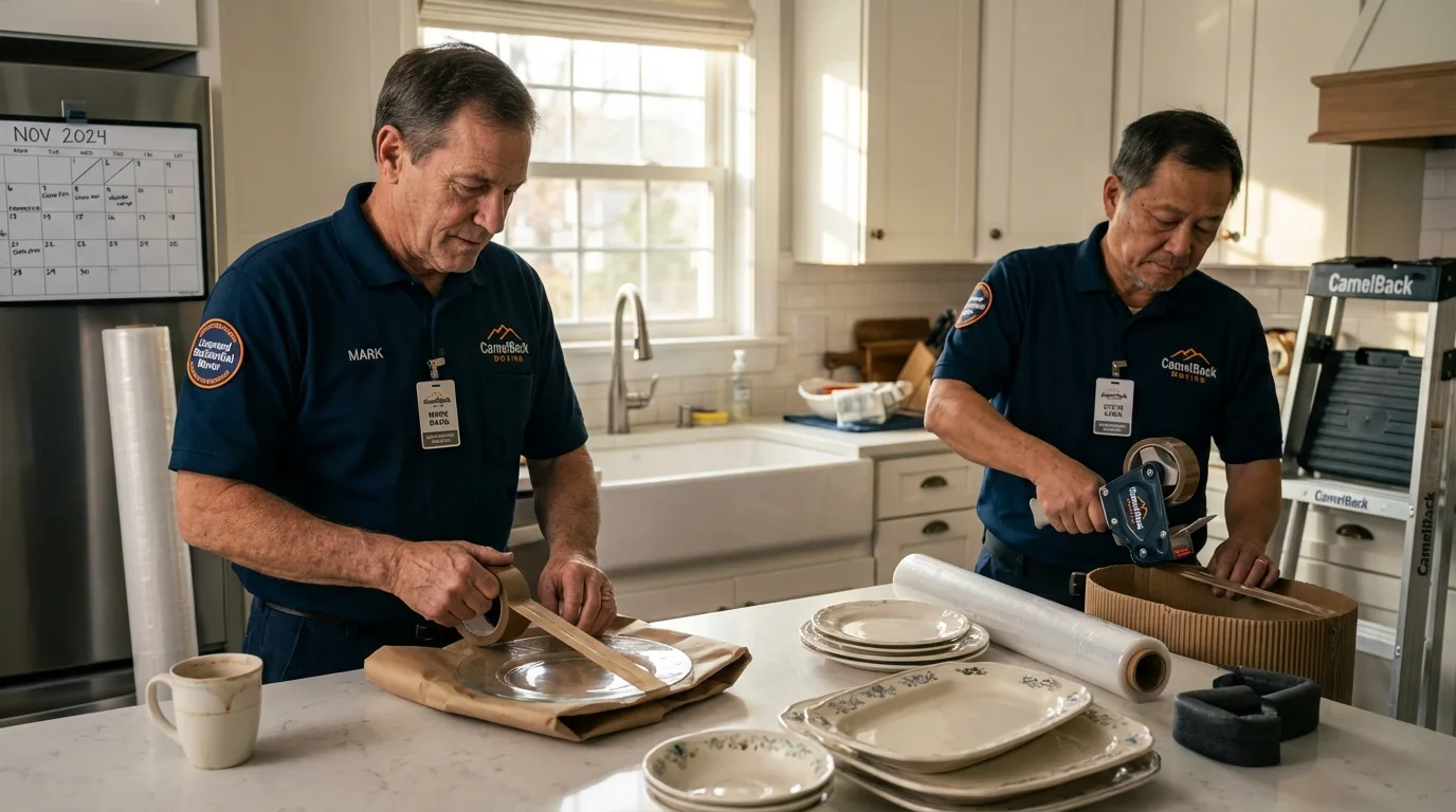Professional crew packing kitchen dishware in Brightwood, VA